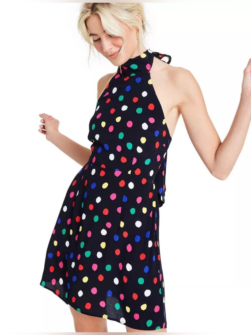 RIXO for Target Black Polka Dot Sleeveless Halter Dress .
Size L
